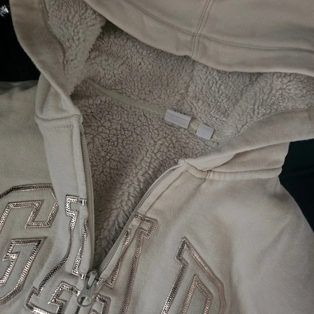 Gap Kids Girls Cream Sherpa Lined Zip Up Hoodie Rose Gold Logo Size M 8 130cm